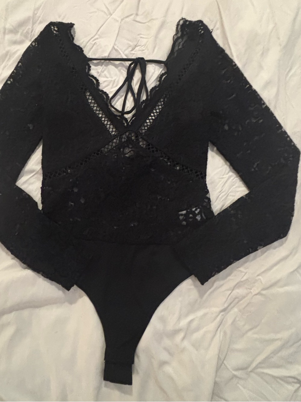 Lulu's Black Lace Long-Sleeve V-Neck Bodysuit